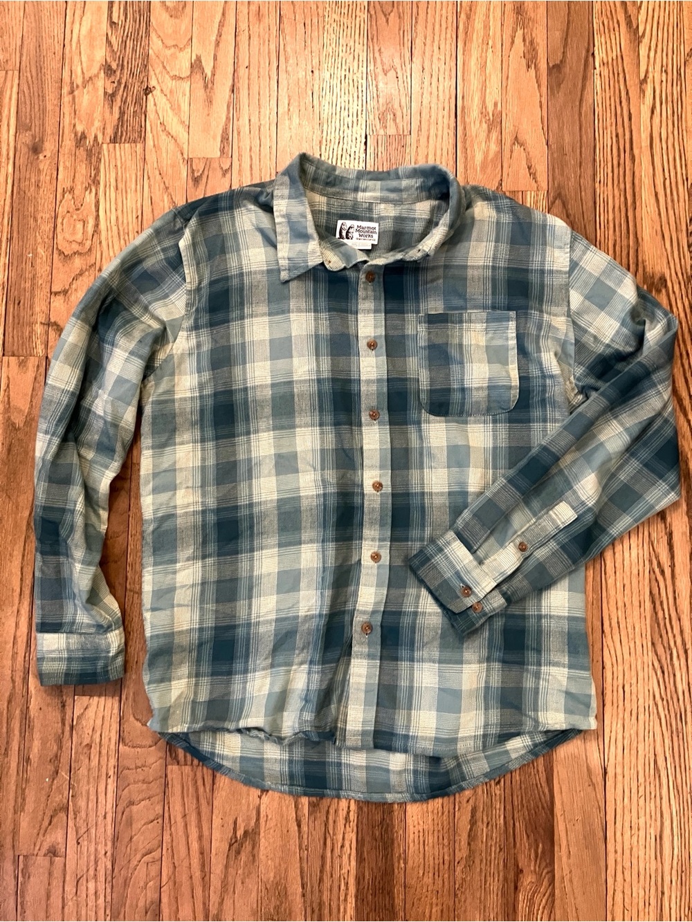 Marmot Teal and Light Blue Plaid Button-Down Shirt